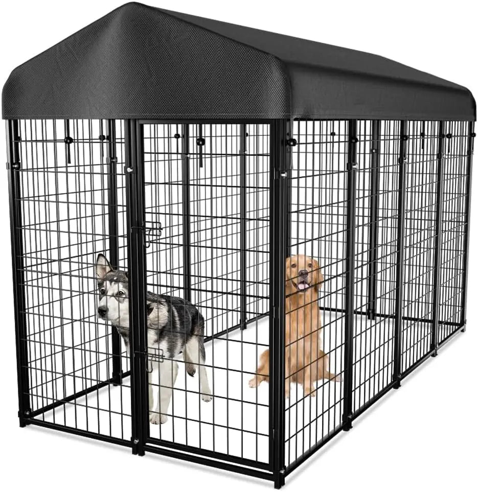 Dog Kennel Outdoor House with Waterproof Roof Cover