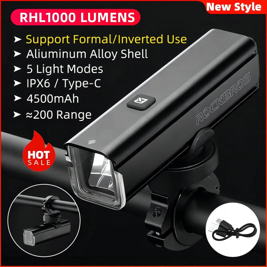 ROCKBROS 1000LM Rechargeable Aluminum Bicycle Light Headlight