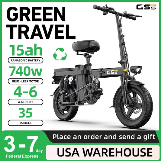 GS5 Electric Bike for Adults 14 Inch Mountain Bicycle with Removable Battery 740W Motor 19MPH