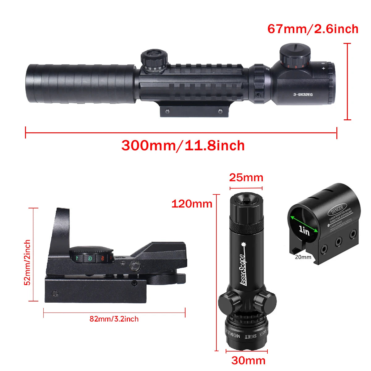 Cross Tactical 3-9X32EG Riflescope Red Green Dot Sight