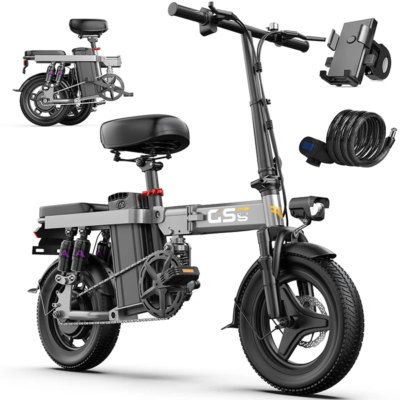 GS5 Electric Bike for Adults 14 Inch Mountain Bicycle with Removable Battery 740W Motor 19MPH