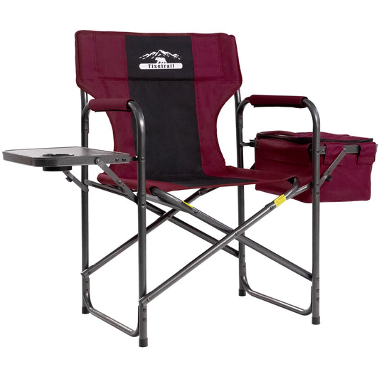 Tisetrail Director Camping Chair with Cooler Bag and Foldable Side Tray in Red and Black