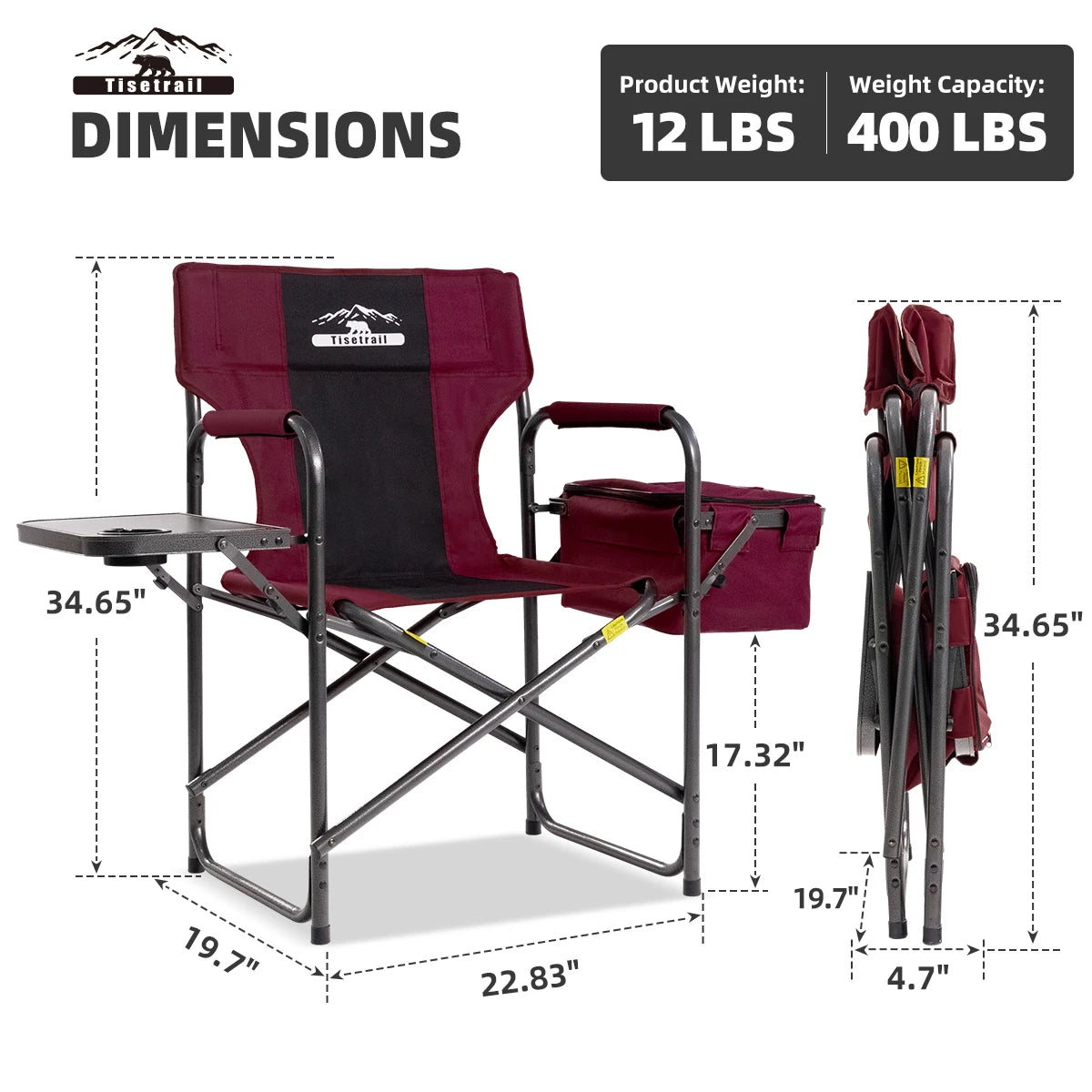 Tisetrail Director Camping Chair with Cooler Bag and Foldable Side Tray in Red and Black