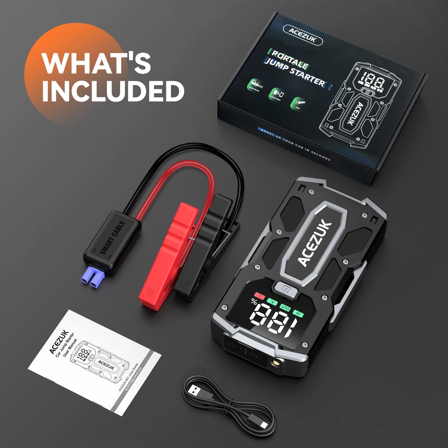Acezuk 12800mAh Car Jump Starter Portable Power Bank