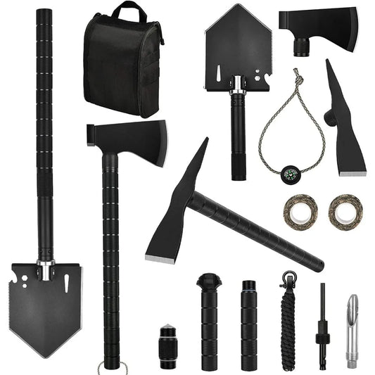 Camping Shovel Axe Multi-Tool Kit for Hiking Metal Detecting and Emergency Outdoor Use