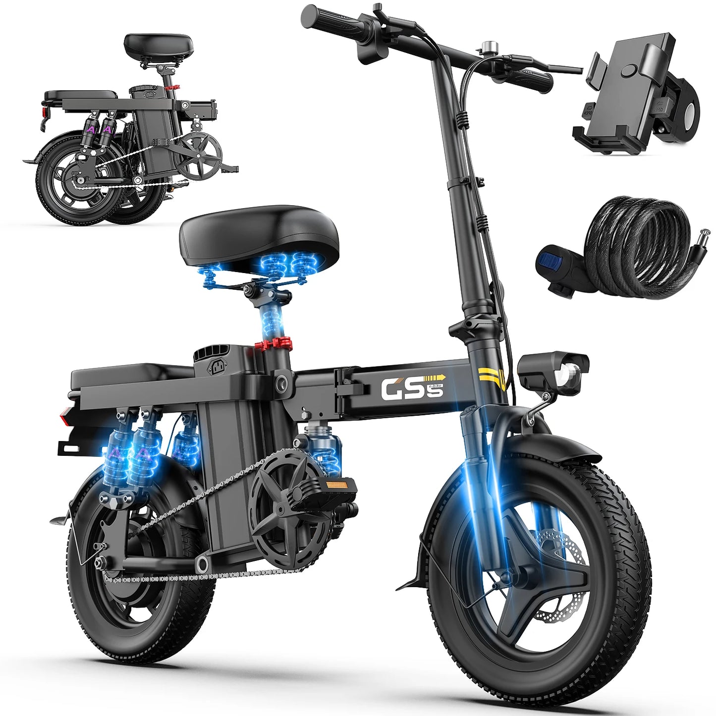 GS5 Electric Bike for Adults 14 Inch Mountain Bicycle with Removable Battery 740W Motor 19MPH