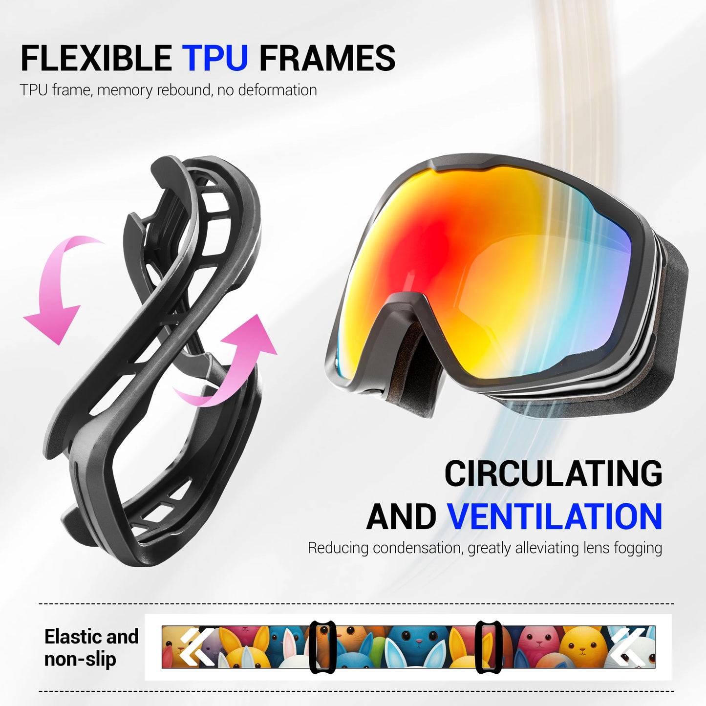 Kapvoe Kids Ski Goggles Anti Fog UV400 Snowboard Mask