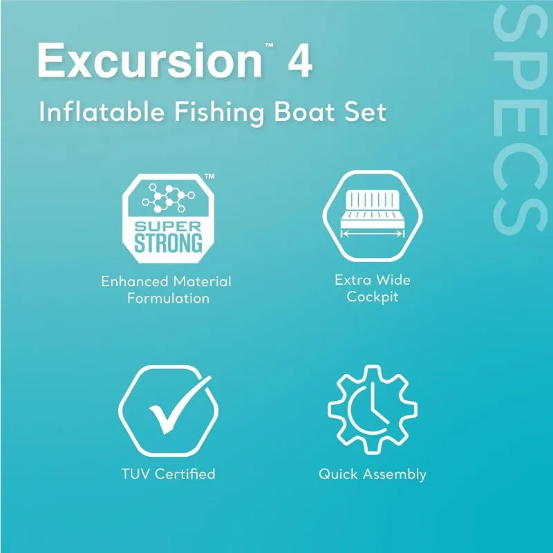 Intex Excursion Inflatable Boat with Deluxe Oars and High Output Pump Super Tough PVC