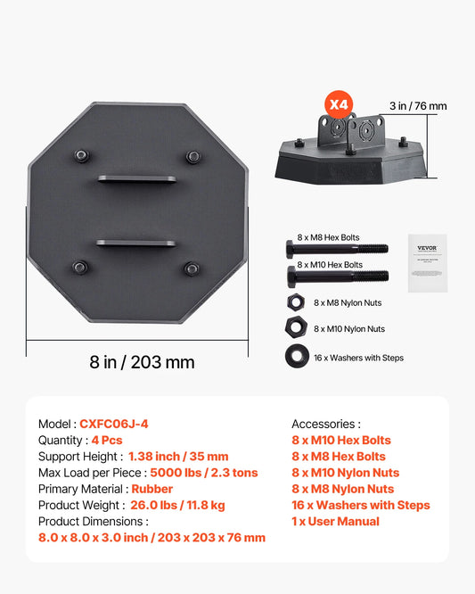 VEVOR RV Leveling Pads 4 Pack Rubber Trailer Jack Stabilizer Pads for 5th Wheels and Motorhomes