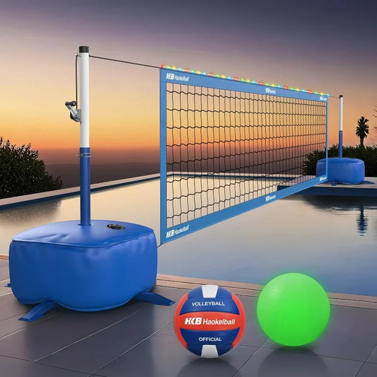 Pool Volleyball Net Set with LED Lights and Volleyballs